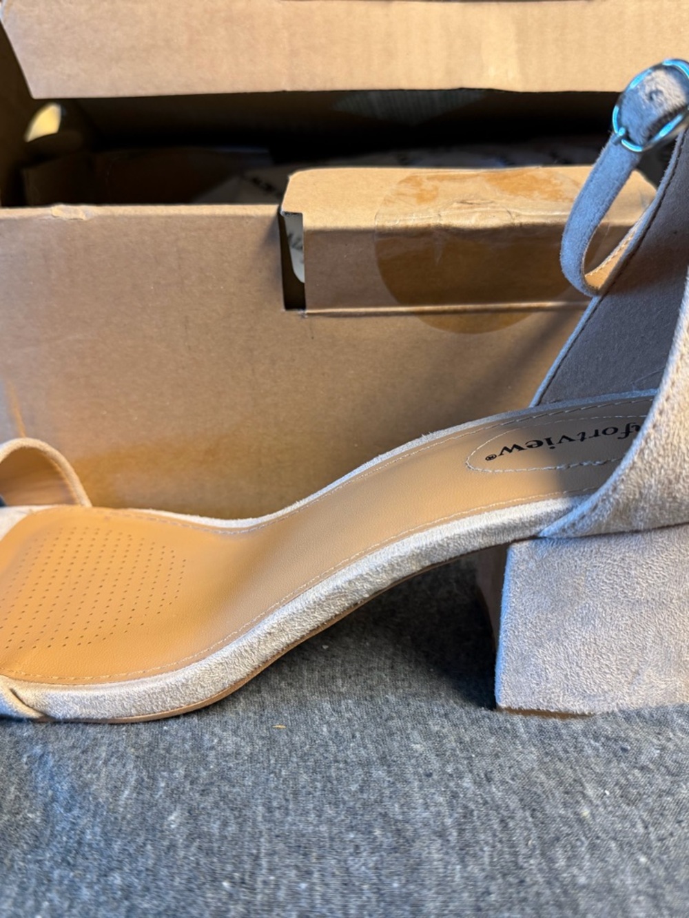 comfortview Light Tan Suede Block Heel Sandals with Ankle Strap